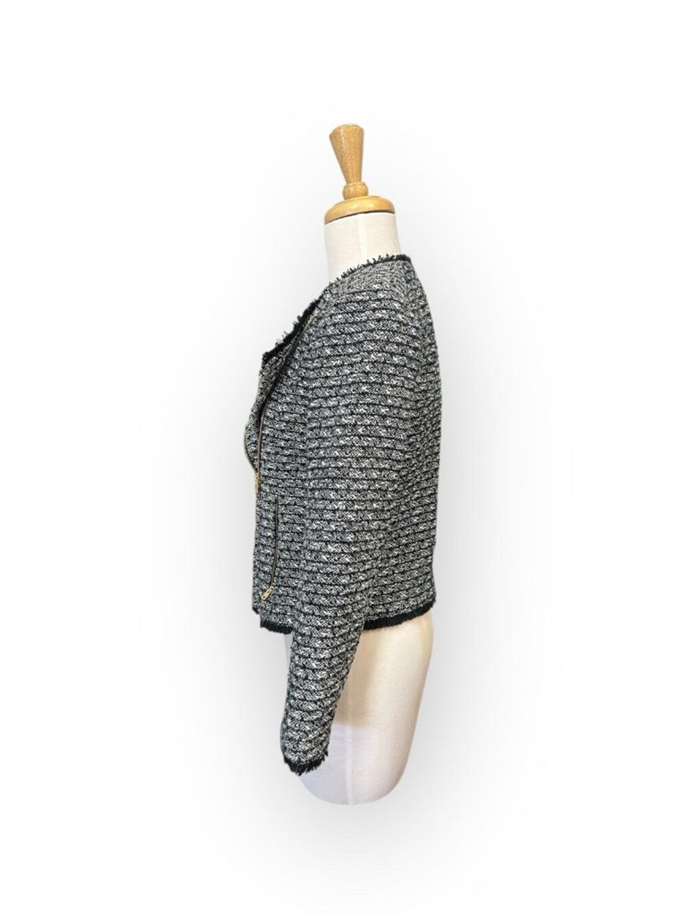 J Crew Fringe Tweed Blazer Jacket Size 0 Black and White - Picture 3 of 8